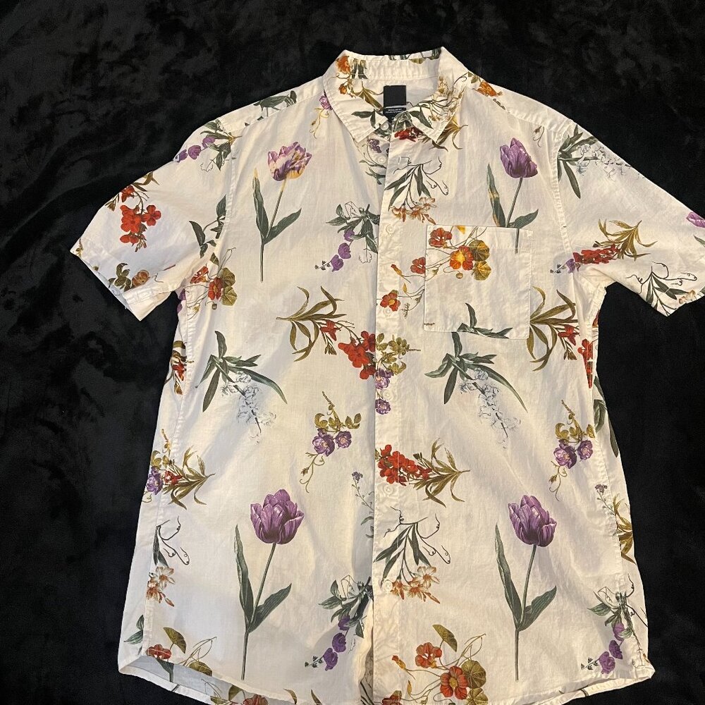 H&M Botanical Floral Button Up Shirt Men's Medium Cotton Summer